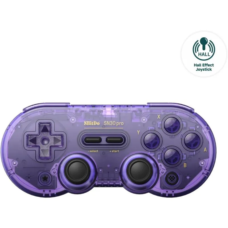 8Bitdo Sn30 Pro Bluetooth Kablosuz Hall Effect Oyun Kolu Mor Transparan- Nintendo Switch/Switch 2, PC, macOS, Android, Steam Deck & Raspberry Pi