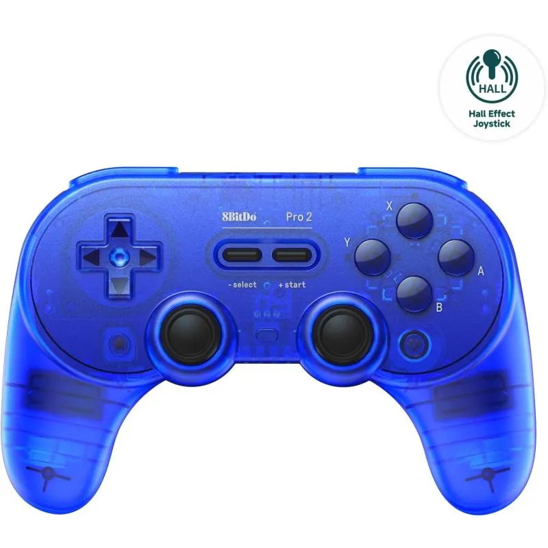 8Bitdo Pro 2 Bluetooth Controller Kablosuz Hall Effect Oyun Kolu ,Nintendo Switch/Switch 2,PC, Android,Steam Deck ,Apple ,macOS, Raspberry Pi Transparan Mavi