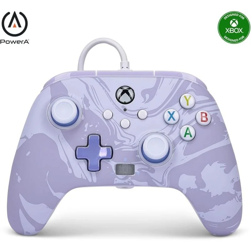 PowerA Xbox Kablolu Oyun Kolu Lisanslı Series X S Uyumlu Lavender Swirl, Mor Windows PC uyumlu