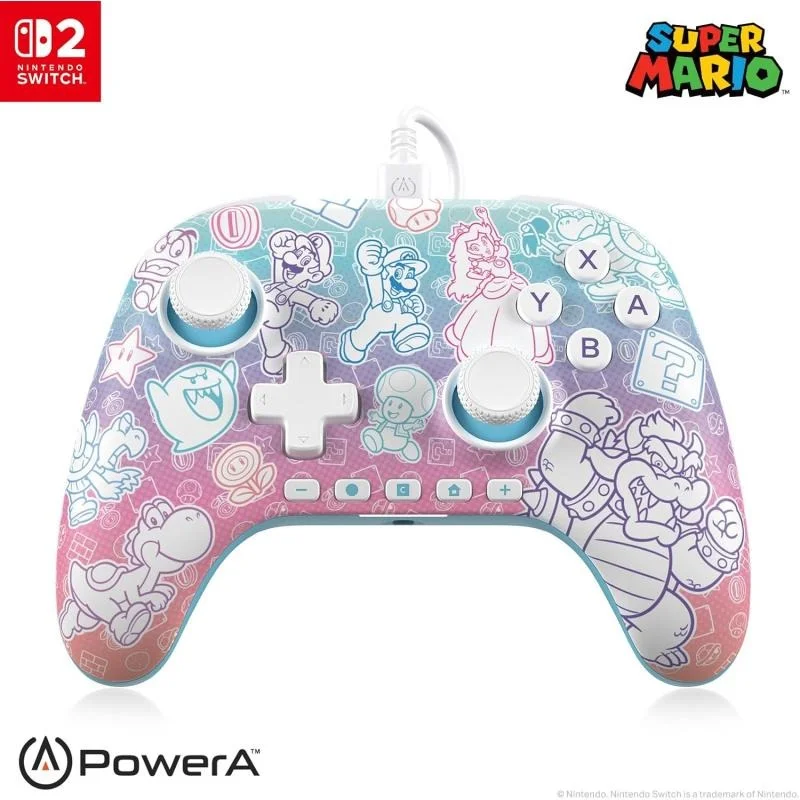 PowerA Advantage Nintendo Switch 2 Mushroom Kingdom Wired Pro Controller Kablolu Oyun Kolu